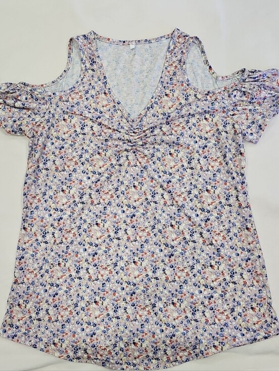 SHEIN Tops - SHEIN Blue and Pink Floral Cold-Shoulder V-Neck Camisole
